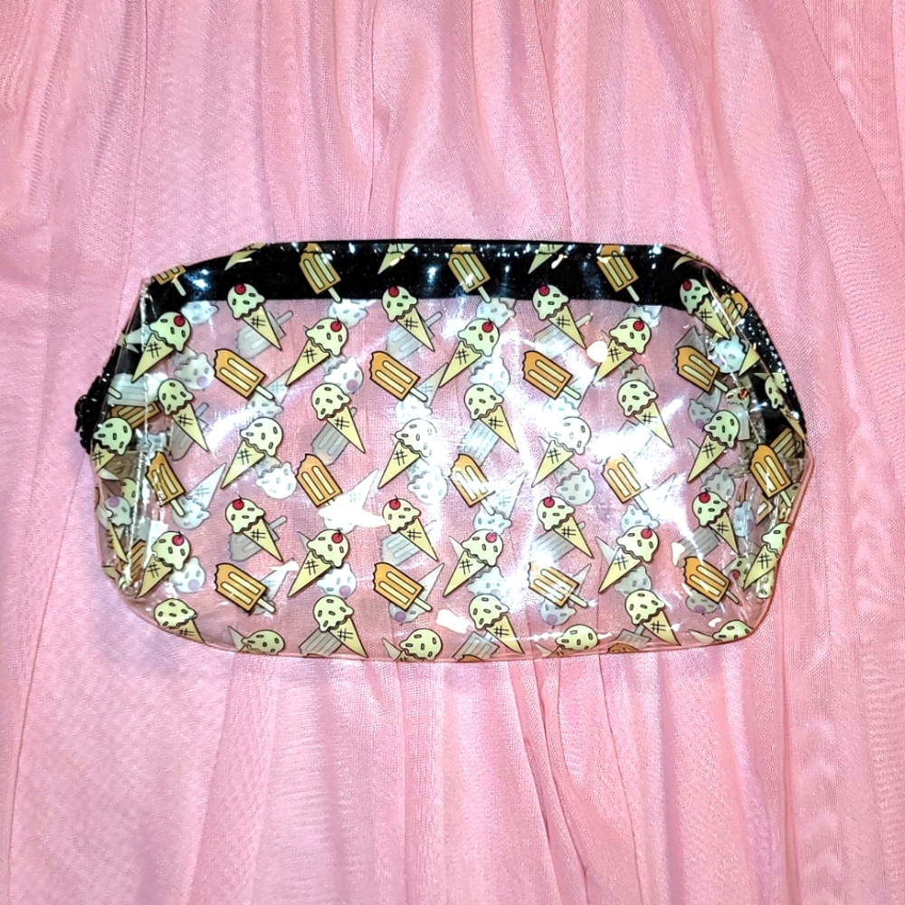 NEW Ipsy makeup bag; clear vinyl; ice cream cone and popsicle print